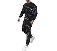 RLEHJN Tracksuit Mens Full Set UK Clearance 2 Piece Sweatshirts and Joggers Tracksuit Print Crew Neck Pullover Jogging Bottoms Sports Track Suit Gym Casual Exercise Running Sport Lounge Wear