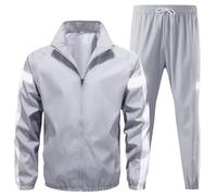 RLEHJN Tracksuit Mens Full Set UK Full Zip Sweatsuits Top and Trouser Sets with Reflective Striped Tape Casual Sport Sweat Suit Sweatshirts Tops Sportswear Suits Slim Fit Sweater 2 Piece Sets M-4XL