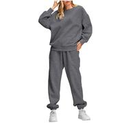 RLEHJN Tracksuit Womens Full Set UK Summer 2 Piece Outfits Lounge Wear Sets Plain Crew Neck Long Sleeve Sweatshirts + Sweatpants Leisure Suits Gym Activewear Airport Outfit Sportwear Size 8-18
