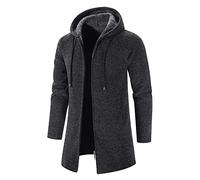 RLEHJN Trench Coat Men Long Sale Clearance Winter Fleece Lined Jacket with Hood Oversized Hoodies Solid Color Windbreaker Warm Hooded Overcoat Hoody Longline Outdoor Windproof Outerwear with Pockets