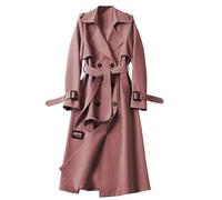 RLEHJN Trench Coats for Women Long Button Down Solid Color Longline Overcoat Lightweight Jackets Windproof Outerwear Lapel Collar Double Breasted Peacoat with Belt and Pockets S-3XL