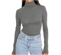 RLEHJN Turtle Neck Tops for Women UK Plain Jumpers Tight Shirts Long Sleeve Roll Neck T-Shirts Solid Color Slim Fit Tunic Tops Comfortable Sweaters Sexy Casual Blouses Black Size 8-22