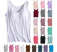 RLEHJN Vest Tops with Built in Bra for Women UK Sale Clearance Basic Padded Camisole Scoop Neck Tank Top Plain Wide Strap Undershirts Summer Cami Top Sleeveless Vest for Yoga Sports Size 8-20