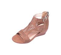 RLEHJN Wedge Sandals for Women UK Clearance Mid Heels Buckle Platform Sandals Hollow Out Roman Sandals with Zip Slingback Open Toe Summer Shoes Footwear Size 3-7.5
