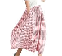 RLEHJN Wide Leg Cropped Trousers for Women UK Sale, Ladies Cotton Linen Trousers Elasticated Waist Checked Printed Palazzo Pants Lightweight Baggy Pants Skirt Casual Bottoms for Spring Summer