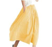 RLEHJN Wide Leg Cropped Trousers for Women UK Sale, Ladies Cotton Linen Trousers Elasticated Waist Checked Printed Palazzo Pants Lightweight Baggy Pants Skirt Casual Bottoms for Spring Summer