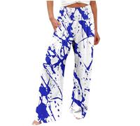 RLEHJN Wide Leg Trousers for Women UK Sale Clearance, Ladies Summer Trousers Elasticated Waist Vintage Floral Printed Loose Palazzo Pants Baggy Casual Full Length Bottoms for Spring Summer