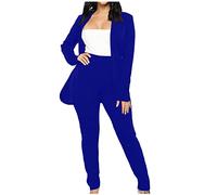 RLEHJN Womens Blazer Suit Set Suits Formal 2 Piece Outfits Elegant Suit Jacket Trousers Suits Plain Long Sleeve No Button Suit Coat Suit Pants Business Casual Set Ladies Office Sets Wedding Guest