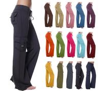 RLEHJN Womens Cargo Trousers My Orders Elasticated Waist Flared Trousers with Pockets Gym Running Yoga Pants Outdoor Hiking Walking Combat Activewear Solid Color Casual Work Bottoms Deals of The Day