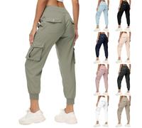RLEHJN Womens Cargo Trousers My Orders, Ladies Joggers Elasticated Waist Cropped Trousers with Pockets Plain Sweatpants Work Jogging Bottoms Gym Running Yoga Pants Hiking Walking Combat Activewear