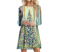 RLEHJN Womens Christmas Dress UK Clearance Xmas Dresses Christmas Tree Print Baggy Midi Dress Ladies Longline Sweatshirt Round Neck Long Sleeve Dress Plus Size Pullover Dresses