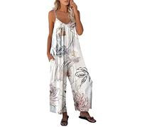 RLEHJN Women's Dungarees Butterflies Printed Jumpsuit with Pockets Loose Fit Playsuits Summer Romper Overalls Casual Baggy Playsuit Trousers Overalls V Neck Sling Jumpsuits My Orders