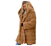 RLEHJN Womens Faux Fur Coat UK Clearance Long Faux Fur Jacket Ladies Winter Coat Zip Up Padded Overcoat Warm Plush Hooded Jackets Artificial Fur Long Sleeve Thicken Outerwear 8-24