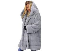 RLEHJN Womens Faux Fur Coat UK Sale Clearance Long Faux Fur Jacket Ladies Winter Coat Zip Up Padded Overcoat Warm Plush Hooded Jackets Artificial Fur Long Sleeve Thicken Outerwear 8-24