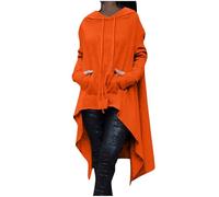 RLEHJN Women's Hoodies High Low Hem Longline Sweatshirts with Pockets and Hood Long Sleeve Tops Solid Color Sweater Casual Hooded Pullover Comfy Hoody Loose Fit Long Coats Size 8-16 Orange