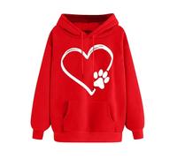 RLEHJN Women's Hoodies & Sweatshirts, Ladies Jumpers Classic Drawstring Sweatshirt with Pockets and Hood Long Sleeve Tops Hearts/Dogs Printed Sweater Casual Hooded Pullover Loose Fit Coats