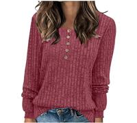 RLEHJN Womens Jumpers Solid Color Knitted Sweatshirts Casual Loose Fit Pullover Winter Button Neck Jumper Long Sleeve Tops Workout Sweater Elegant Blouse Knitwear Sportswear Size 8-18 Wine