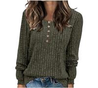 RLEHJN Womens Jumpers Solid Color Knitted Sweatshirts Casual Loose Fit Pullover Winter Button Neck Jumper Long Sleeve Tops Workout Sweater Elegant Blouse Knitwear Sportswear Size 8-18 Army Green