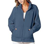 RLEHJN Women's Jumpers UK Clearance Ladies Tops Plain Full Zip Sweatshirts Comfortable Jacket Top with Pockets Turn-Down Collar Long Sleeve Tops Casual Sweater Lightweight Tracksuits Dark Blue