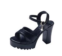 RLEHJN Women's Sandals Open Toe Ankle Strap Low Block Chunky Heels Sandals Comfortable Platform Strappy Wedge Sandals Prom Wedding Bridal Party Dress Pumps Beach Summer Shoes Black, White