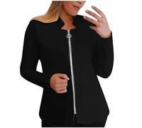 RLEHJN Women's Suits & Blazers UK Clearance Zip Up Blazer Jacket Solid Color Suit Blazer Long Sleeve Shirt Tops Stand Collar Coat Casual Plain Blouse Lightweight Outerwear 8-22