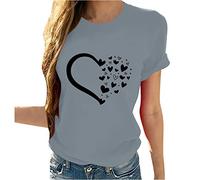 RLEHJN Womens T Shirts UK Sale Clearance Cute Hearts Dog Paw Printed Short Sleeve Tops Casual Lightweight Crew Neck Pullover Summer Loose Fit Tshirts Basic Tees Shirt Ladies Blouses Size 8-18 Gray