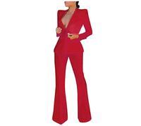 RLEHJN Women's Trouser Suits 2 Piece Suits & Blazers Long Slevee V Neck Jacket and Flared Trousers Sets Elegant Work Business Pants Suit Casual Solid Color Formal Suit Party Office