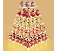 RLHDIS 5 Tier Cupcake Stand,Clear Tiered Cupcake Tower with String Lights, Large Square Cupcake Holder Dessert Display for Baby Shower, Tea Party and Wedding