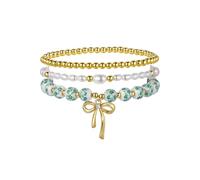RLHRNDE 3 Pcs Vintage Ceramic Beads Bracelets for Women 18K Gold Pearl Beaded Stacking Chunky Pearl Stretch Beach Bracelet Romantic Jewelry Gift, L, alloy, no gemstone