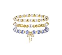 RLHRNDE 3 Pcs Vintage Ceramic Beads Bracelets for Women 18K Gold Pearl Beaded Stacking Chunky Pearl Stretch Beach Bracelet Romantic Jewelry Gift, L, alloy, no gemstone