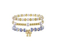 RLHRNDE 3 Pcs Vintage Ceramic Beads Bracelets for Women 18K Gold Pearl Beaded Stacking Chunky Pearl Stretch Beach Bracelet Romantic Jewelry Gift, L, alloy, no gemstone