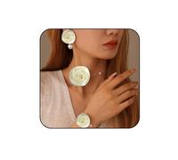 RLHRNDE 3Pcs Rose Jewelry Set for Women Exquisite Handmade Rose Flower Pearl Strands Necklace Multicolored Textile Crafts Flower Stud Earrings Pearl Bracelet Christmas Valentine's Day Jewelry Gift, M