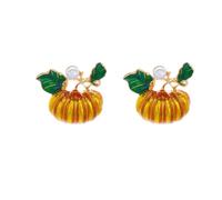 RLHRNDE Halloween Pumpkin Earrings for Women Handmade Ghost Pumpkin Stud Earrings Orange Full Crystal Rhinestone Earring Thanksgiving Festival Holiday Jewelry Gifts (Pearl a)