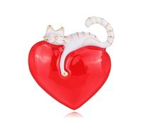 RLHRNDE Love Cat Brooch For Women Men Lovely Interesting Black White Enamel Heart Brooch The First Choice Gift for Girlfriends on Valentine's Day, M, Alloy Steel, no gemstone
