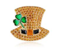 RLHRNDE St.Patrick's Day Brooch for Women Men Rhinestone Green Clover Leaf Hat Pin Dainty Irish Holiday Costume Lucky Decor Dress Accessories Jewelry Gift, M, Metal, cubic zirconia