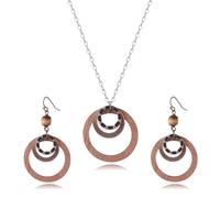 RLHRNDE Tricolor Boho Circle Earrings and Necklace Set for Women Handmade Copper Burnished Dangle Earrings Sunrise Circles Necklace Antique Ethnic Style Jewelry Set (Boho B)