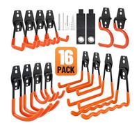 Rlipily Garage Hooks 16 Pack Utility Steel Garage Storage Hooks with Anti-Slip Coating, Heavy Duty Mount Hooks for Hanging Bike, Ladder Garden Tool Organizer