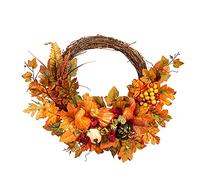 RLKHXBS 2025 Autumn Theme Door Wreath Artificial Pumpkin Berries Pine Cone Maple Manmade Garland Cloth Rattan Material Home Decoration (Color : B)