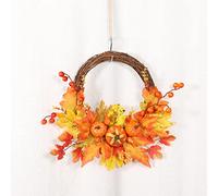 RLKHXBS 2025 Autumn Theme Door Wreath Artificial Pumpkin Berries Pine Cone Maple Manmade Garland Cloth Rattan Material Home Decoration (Color : A)