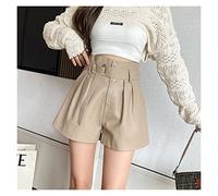 RLKHXBS Autumn Winter Women's Faux PU Leather Shorts with Belted High Waist Ladies Short Trousers Pocket