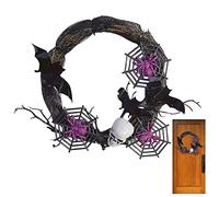 RLKHXBS Black Bat Halloween Wreath with Red Artificial Roses Skull Garlands for Front Door Window Wall Theme Decorations