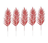 RLKHXBS Christmas Leaves Decoration 5pcs Artificial Glitter Leaves Fake Fern Shrubs Picks Wedding Flashing Leaf Sprays Flower Arrangements Xmas Tree Hanging Ornament Red Commemoration Day