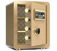RLKHXBS, Fireproof Waterproof Home Digital Lock with Digital Keypad for Money Cash Jewelry Passport Documents Security,Brown for Home Office Cash Use ge (Gold) (Gold)