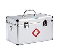RLKHXBS First Aid with Shoulder Strap Security Lock Medical with Removable Tray for Drugs Storage First Aid Kit from - Aluminum (Silver)
