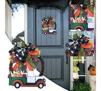 RLKHXBS Halloween Pumpkins Truck Wreath, 11.8inch Autumn Pumpkins Truck Stolen Goods Wreath, Doorplate Front Door Decoration Fall Wreaths Farmhouses Garland Sign Party Favors