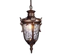 RLKHXBS Indoor Chandelier, Outdoor, Adjustable Chain, Decoration Exterior Balcony Pavilion Porch Light Aluminum Black/Brown Water Corrugated Glass