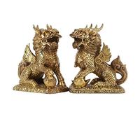 RLKHXBS Pair of Kylin Ornaments Copper Sculptures Bring Good Luck and Wealth Interior Decoration Feng Shui Decor (Color : Brass)