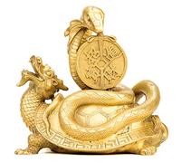 RLKHXBS Sculpture Desktop Ornament Ideal for Gift, Turtle Dragon Snake Coin Pure Copper Basalt Four Large Beast Ornaments Feng Shui Omen Amulet Exorcise Evil Spirits Money Drawing Wealth Fortune,M(M)
