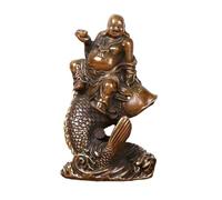 RLKHXBS Statue Retro And Old Collectibles Office Riding Fish Laughing Buddha Crafts Living Room Decoration Ornaments Buddhist Statues