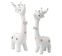 RLKHXBS Tabletop Art Deer Statue Figurine, Lucky Deer Ceramic Vase Fake Flower Ornaments, Office Living Room Desktop Figurines Decoration,White